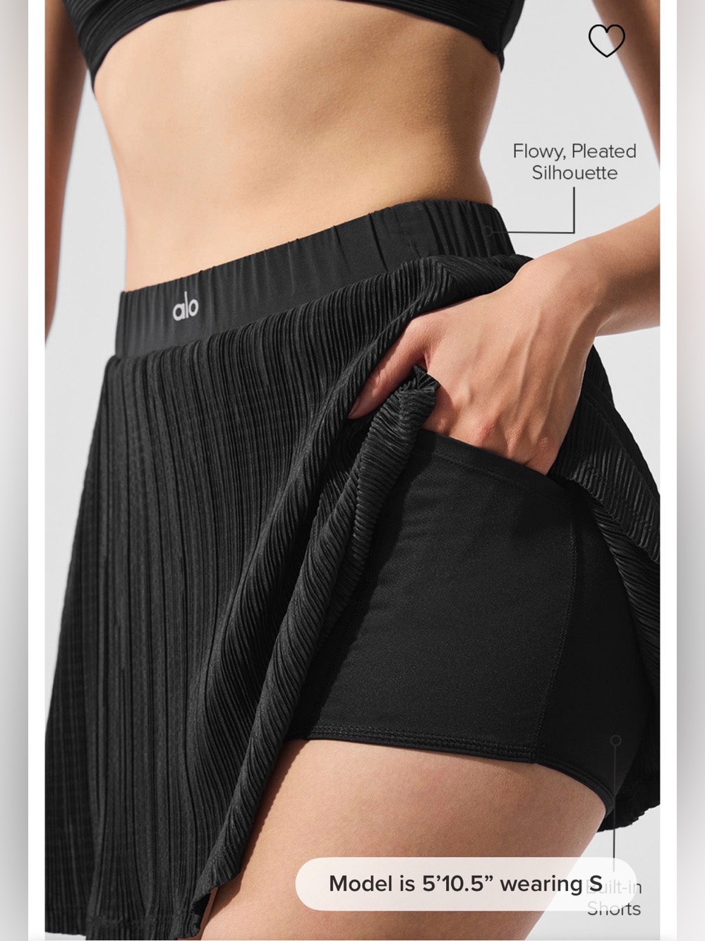 🆕Alo yoga Micro Plisse Tennis Skirt - Black Sz M - Picture 3 of 10